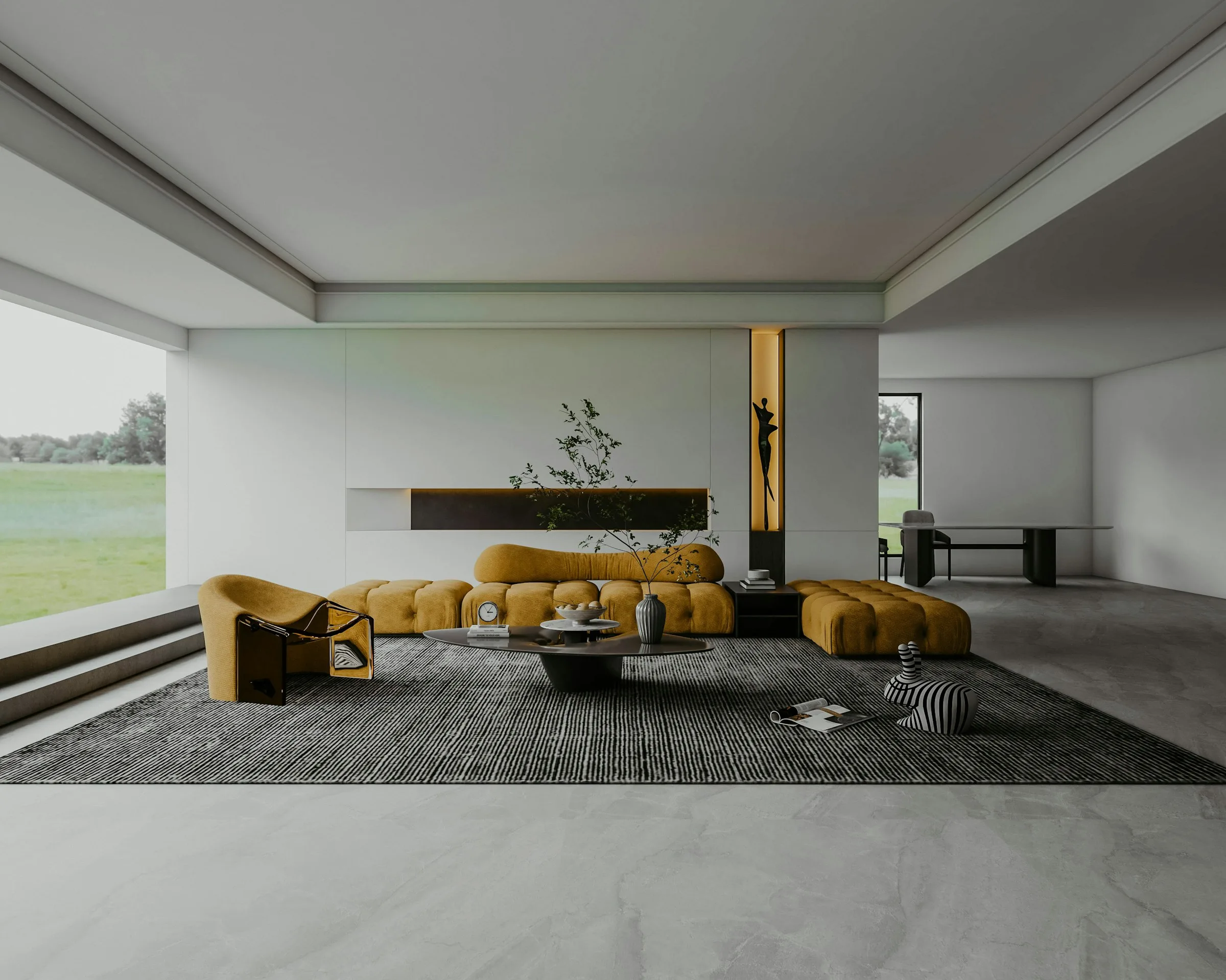Illustrative renovated living space with clean modern finishes